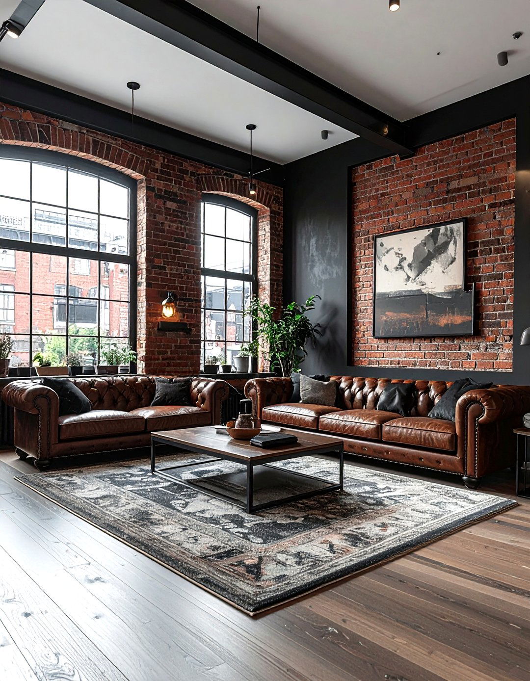 Charcoal and Brick Living Room - 30 charcoal living room color schemes