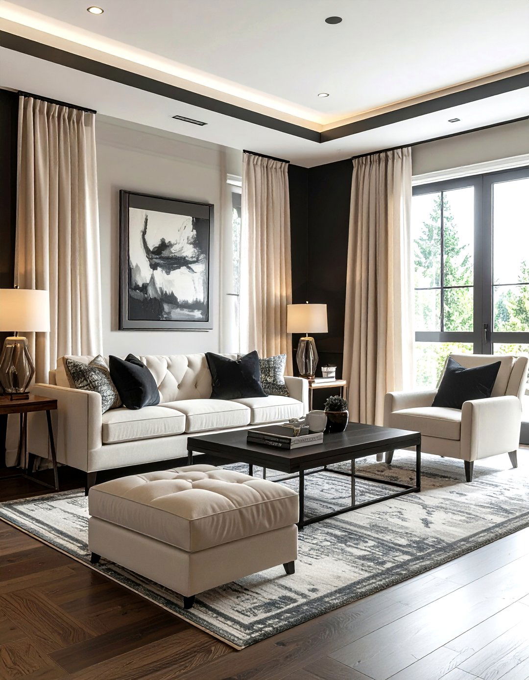 Charcoal and Cream Living Room - 30 charcoal living room color schemes