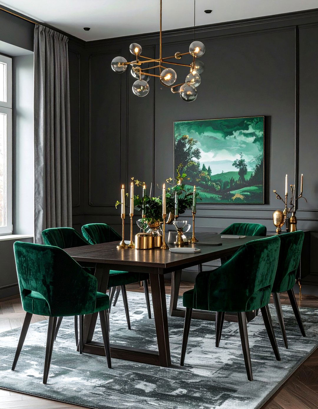 Charcoal and Emerald Dining Room - 30 charcoal dining room color schemes