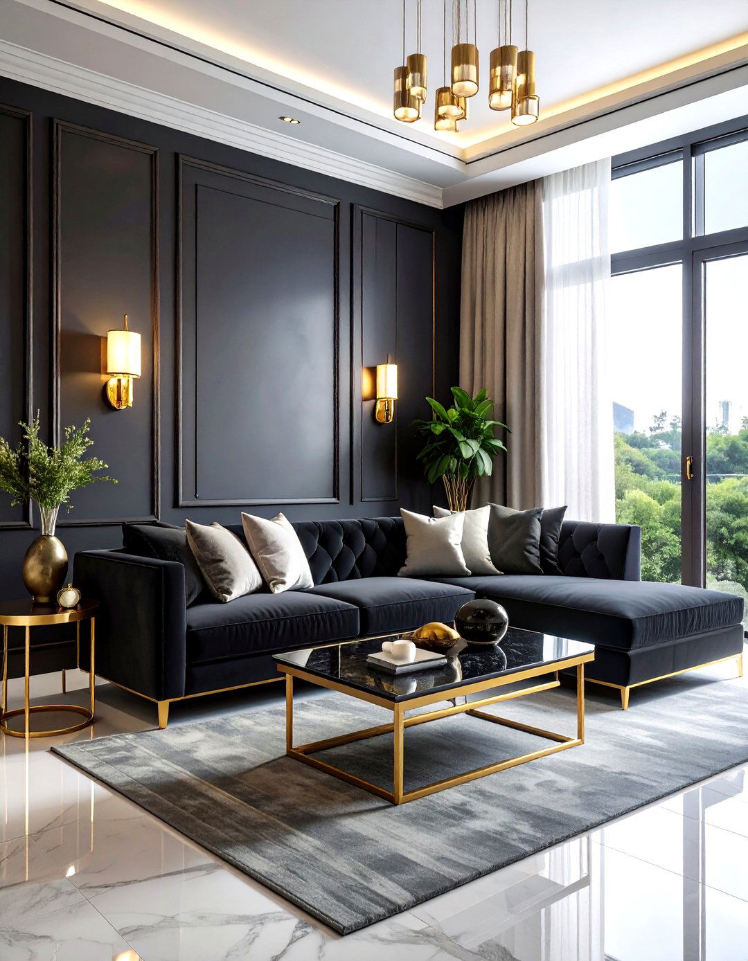 Charcoal and Gold Living Room - 30 charcoal living room color schemes