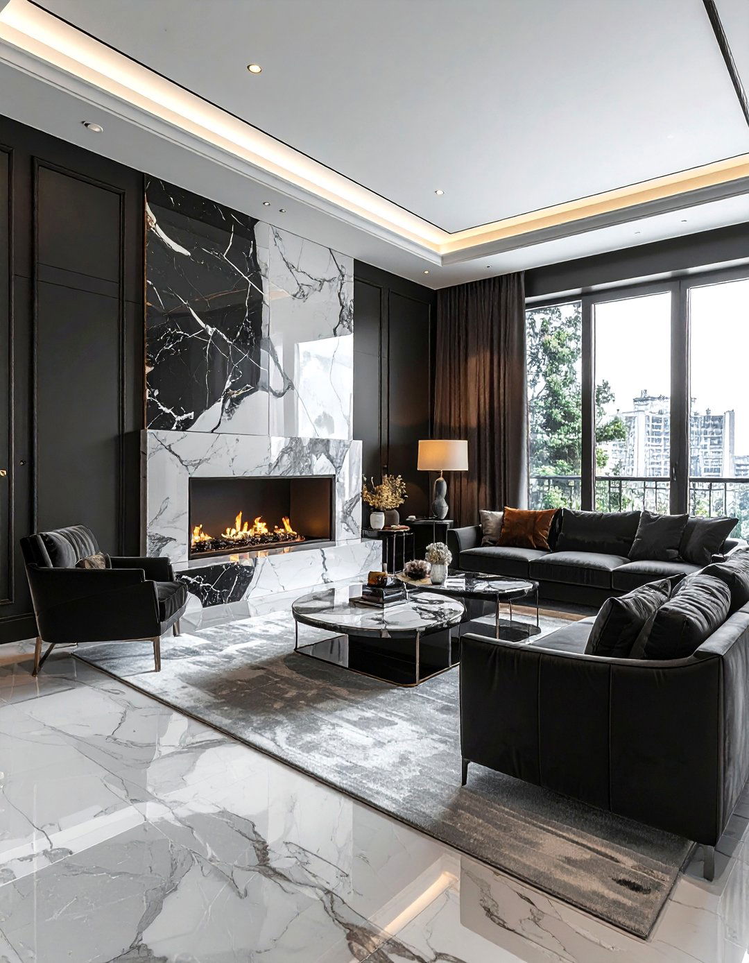 Charcoal and Marble Living Room - 30 charcoal living room color schemes