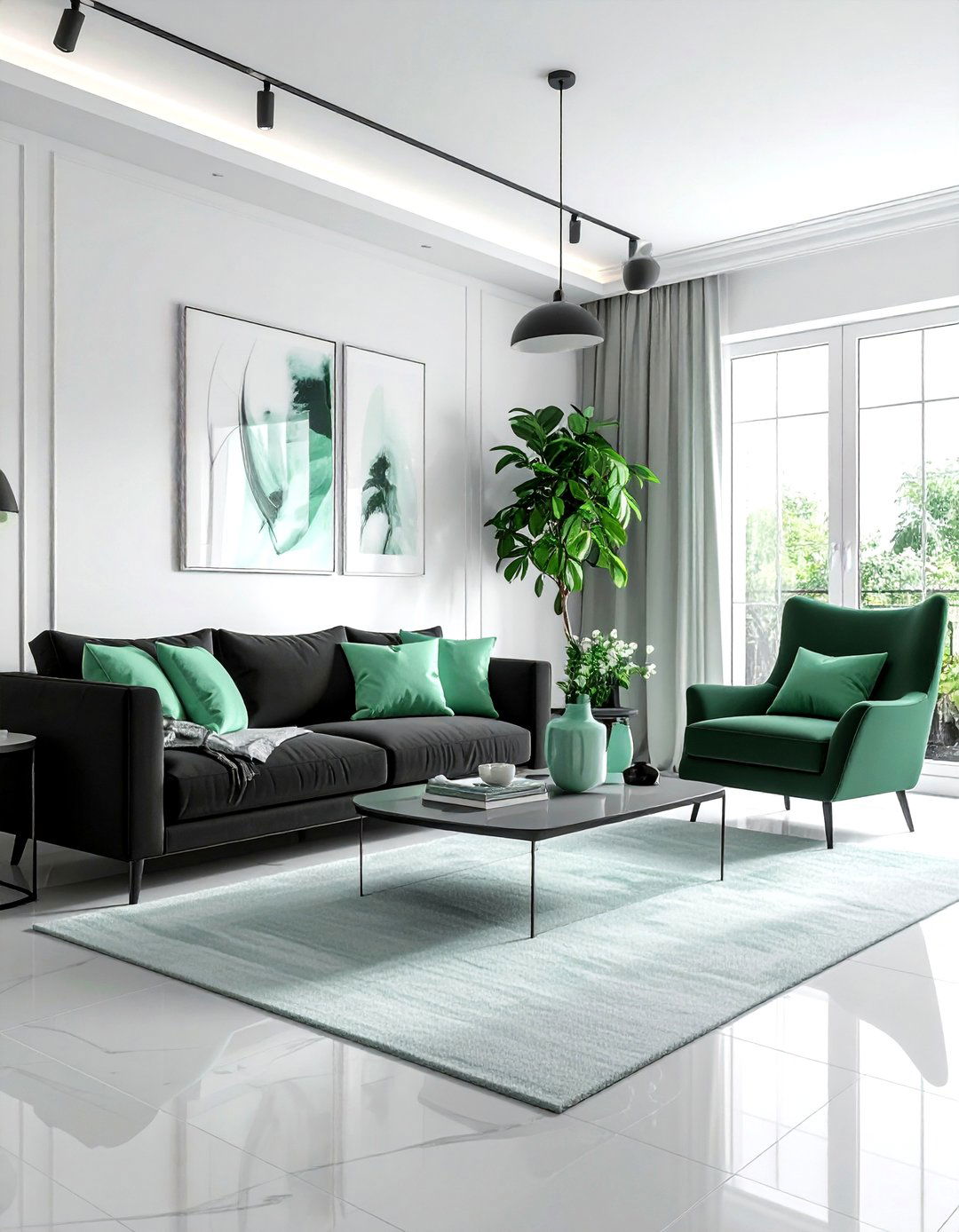 Charcoal and Mint Green Living Room - 30 charcoal living room color schemes