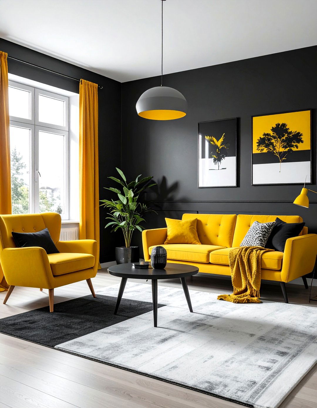 Charcoal and Mustard Yellow Living Room - 30 charcoal living room color schemes