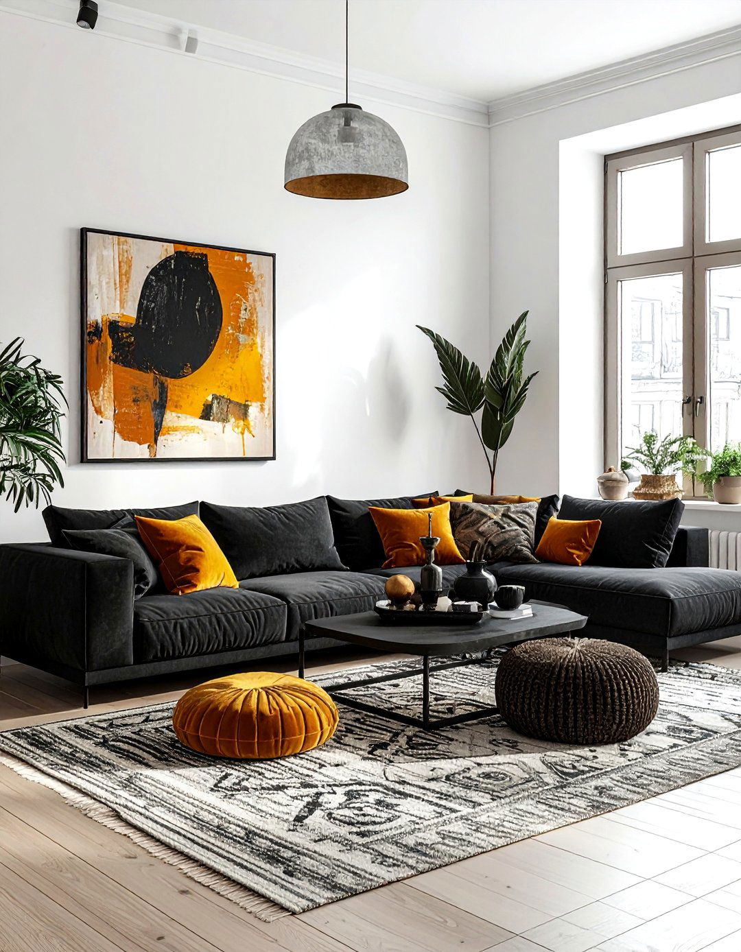 Charcoal and Ochre Living Room - 30 charcoal living room color schemes