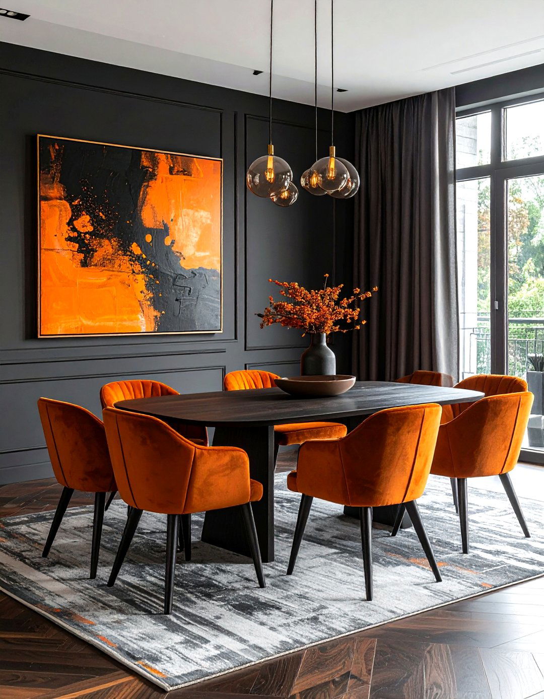 Charcoal and Orange Dining Room - 30 charcoal dining room color schemes