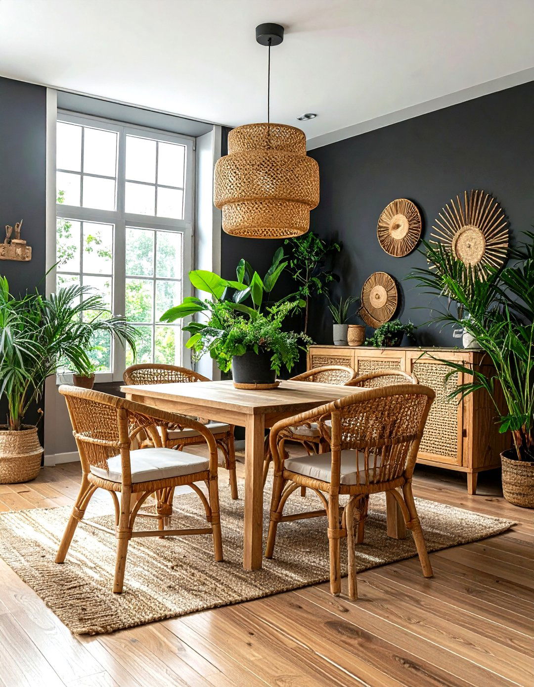 Charcoal and Rattan Dining Room - 30 charcoal dining room color schemes