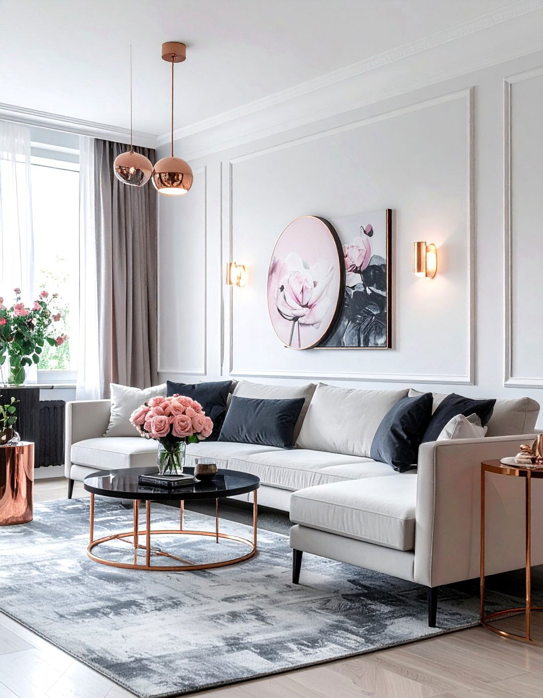 Charcoal and Rose Gold Living Room - 30 charcoal living room color schemes