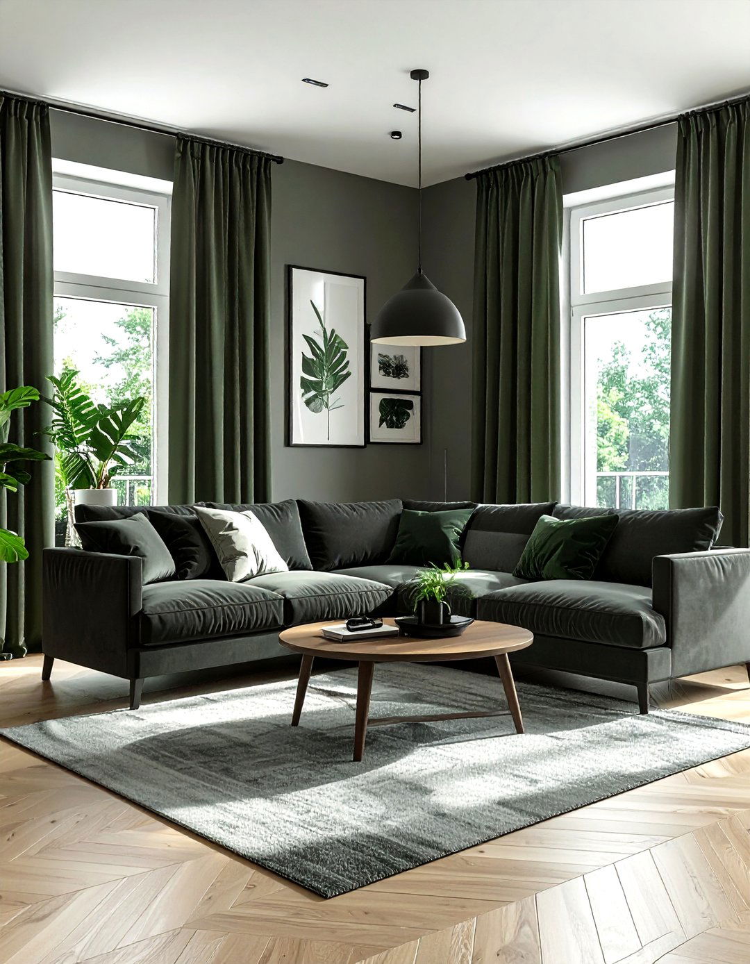 Charcoal and Sage Green Living Room - 30 charcoal living room color schemes