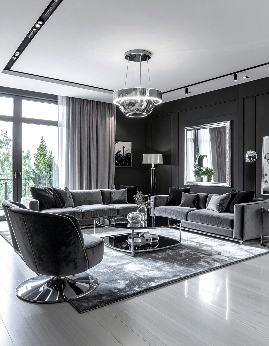 Charcoal and Silver Living Room - 30 charcoal living room color schemes