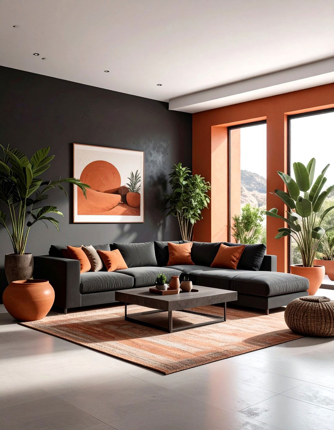 Charcoal and Terracotta Living Room - 30 charcoal living room color schemes