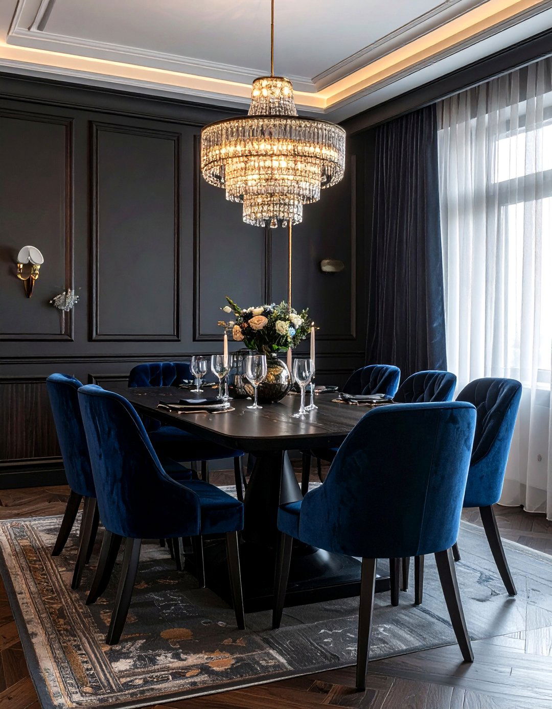 Charcoal and Velvet Dining Room - 30 charcoal dining room color schemes