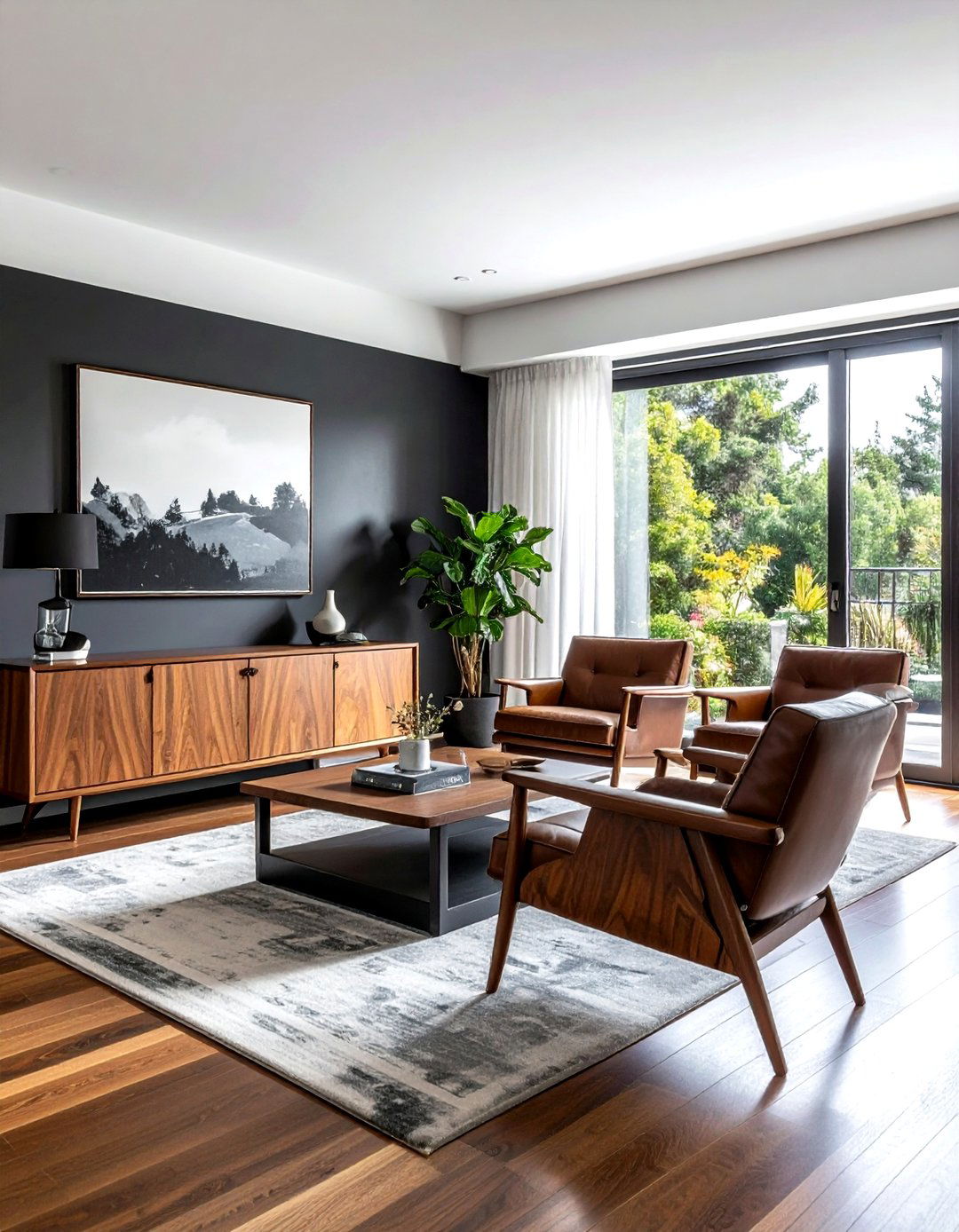 Charcoal and Walnut Living Room - 30 charcoal living room color schemes