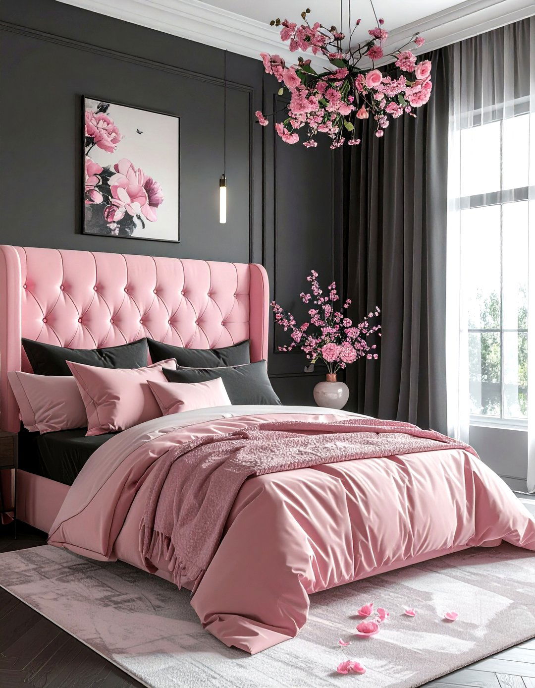 Charcoal and blush pink bedroom - 30 charcoal bedroom color schemes