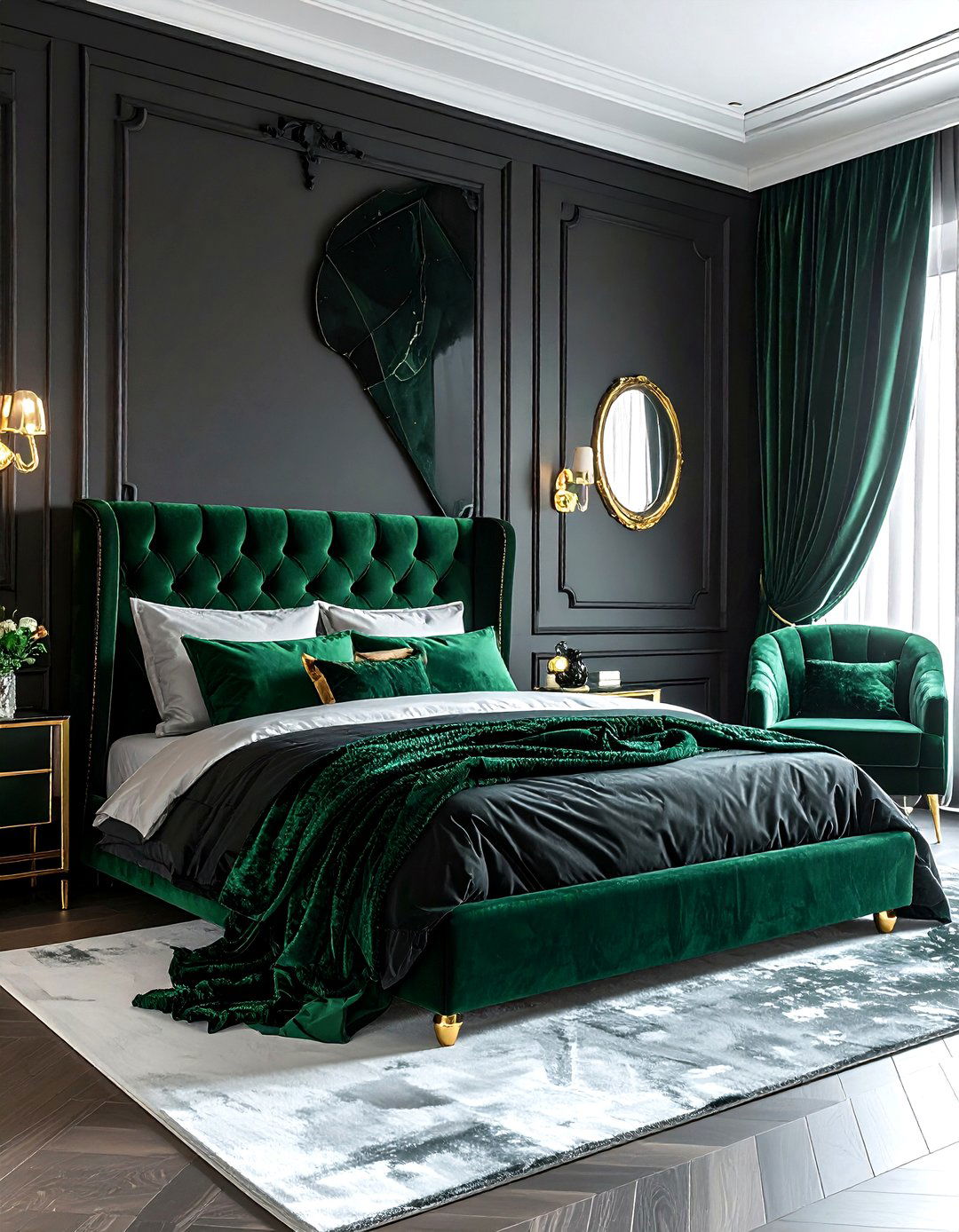 Charcoal and emerald green bedroom - 30 charcoal bedroom color schemes