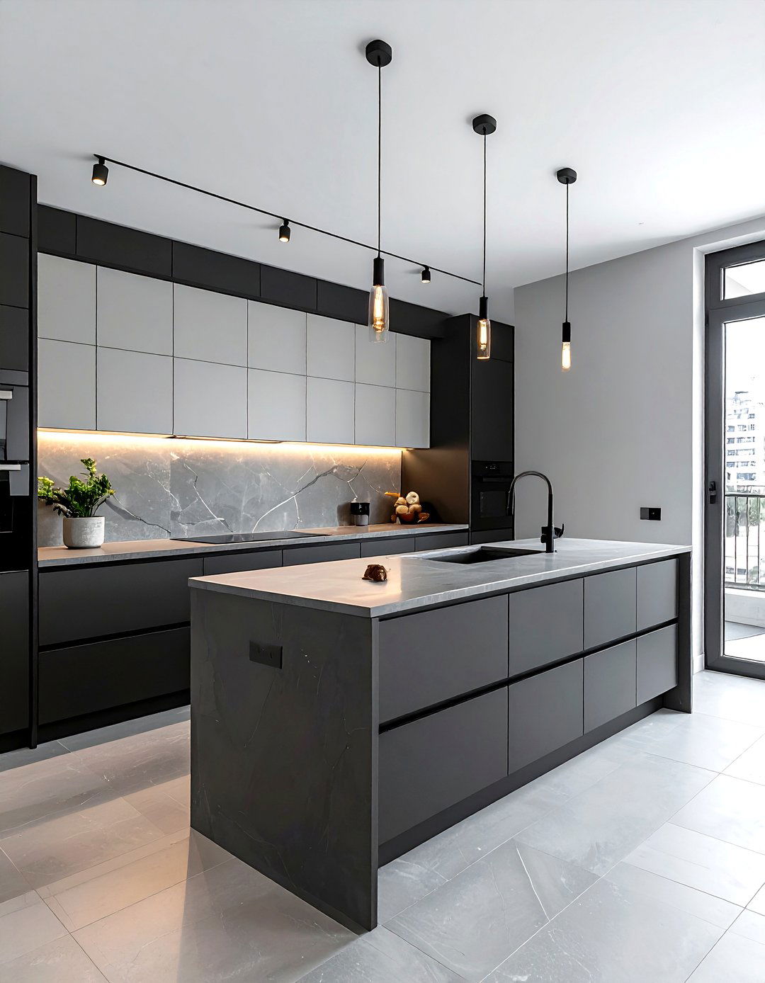 Charcoal and light grey kitchen cabinets - 30 two-tone kitchen cabinet ideas