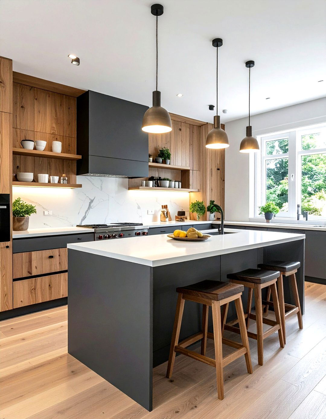 Charcoal and light wood kitchen - 30 dark charcoal kitchen ideas