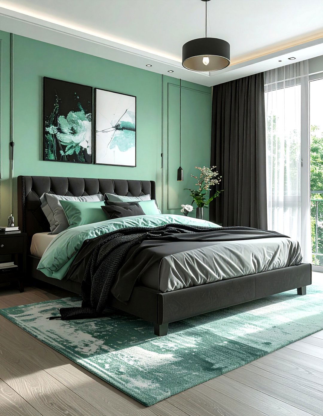 Charcoal and mint green bedroom - 30 charcoal bedroom color schemes