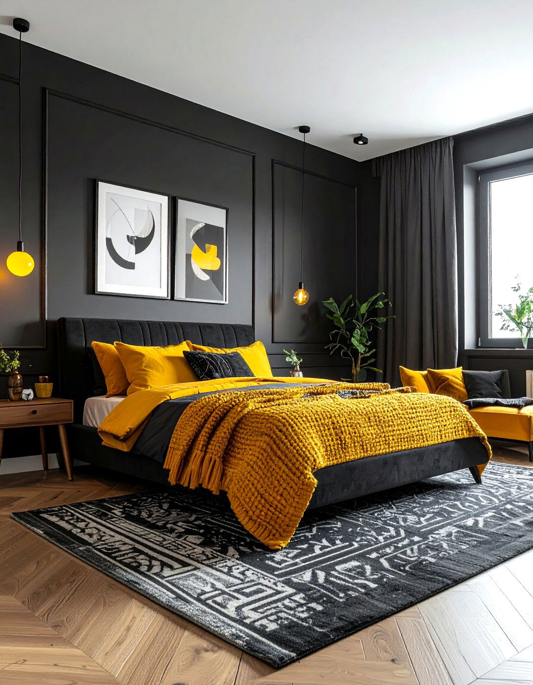 Charcoal and mustard yellow bedroom - 30 charcoal bedroom color schemes