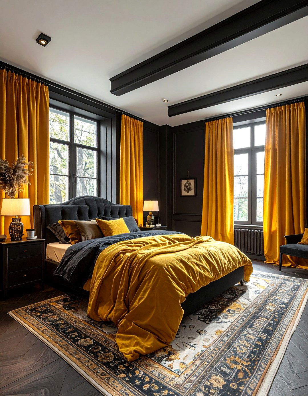 Charcoal and ochre bedroom - 30 charcoal bedroom color schemes