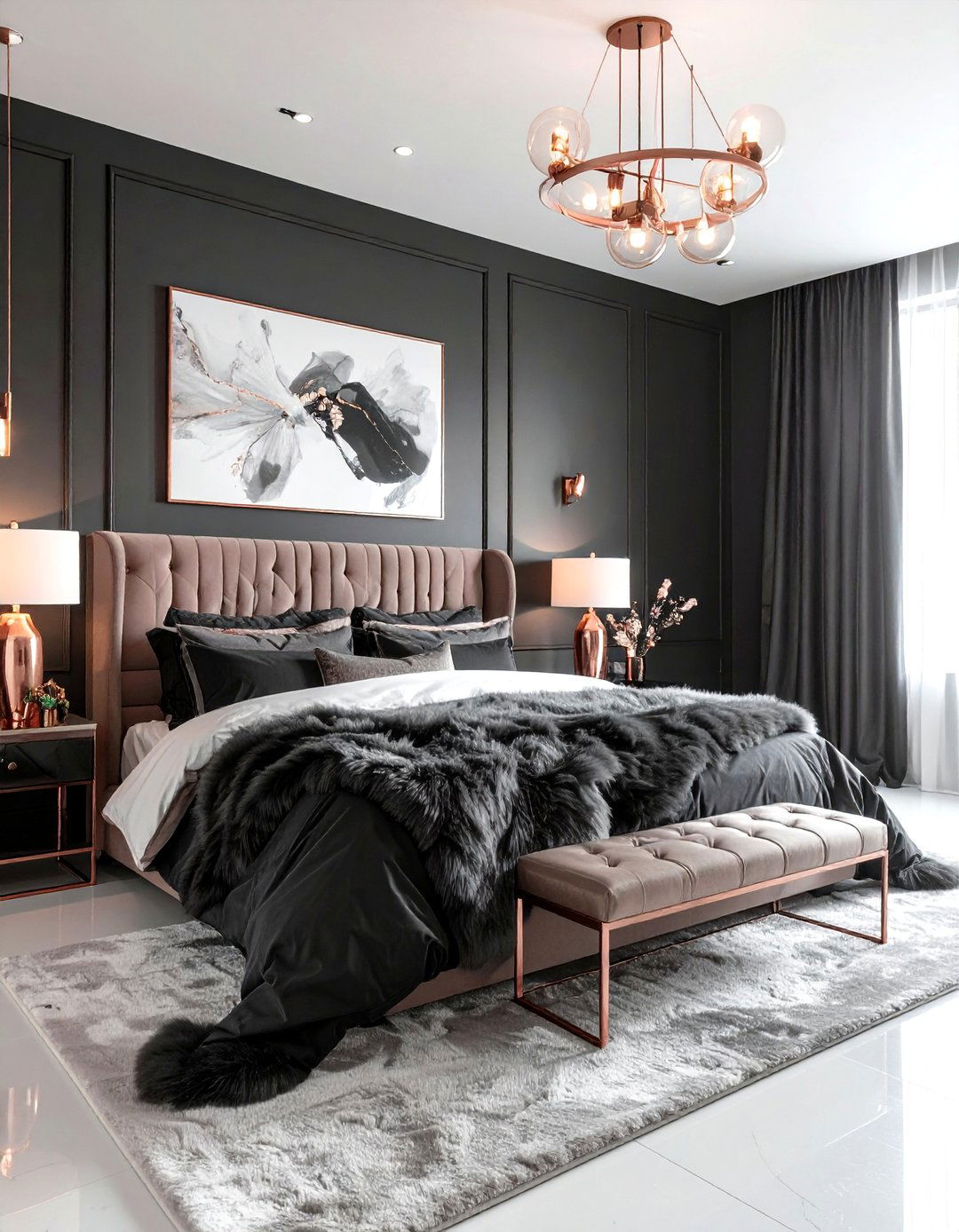 Charcoal and rose gold bedroom - 30 charcoal bedroom color schemes