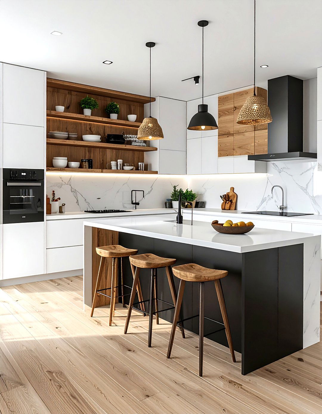 Charcoal and white kitchen wood accents - 30 charcoal and white kitchen ideas