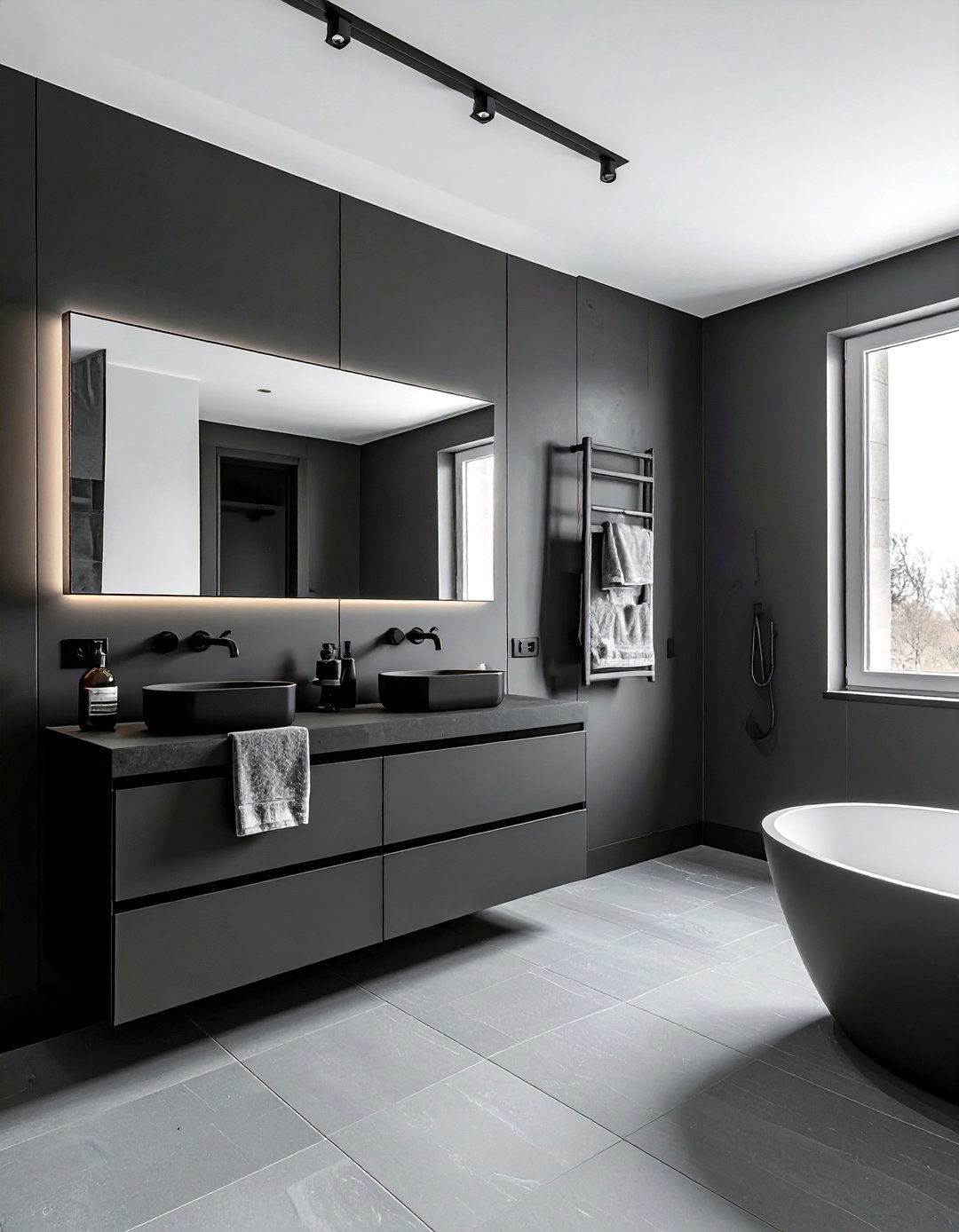 Charcoal bathroom black hardware - 30 charcoal bathroom ideas