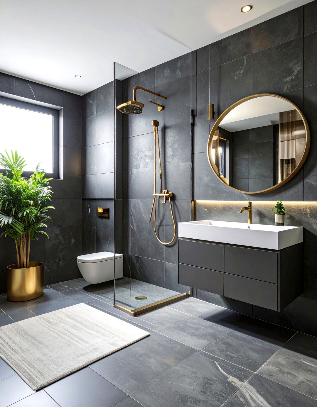 Charcoal bathroom brass hardware - 30 charcoal bathroom ideas