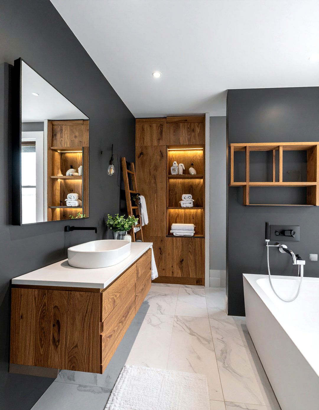 Charcoal bathroom wood accents - 30 charcoal bathroom ideas