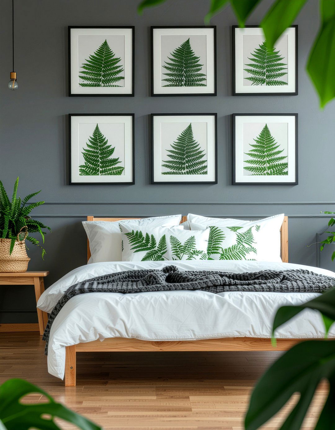 Charcoal bedroom botanical art - 30 bedroom charcoal walls
