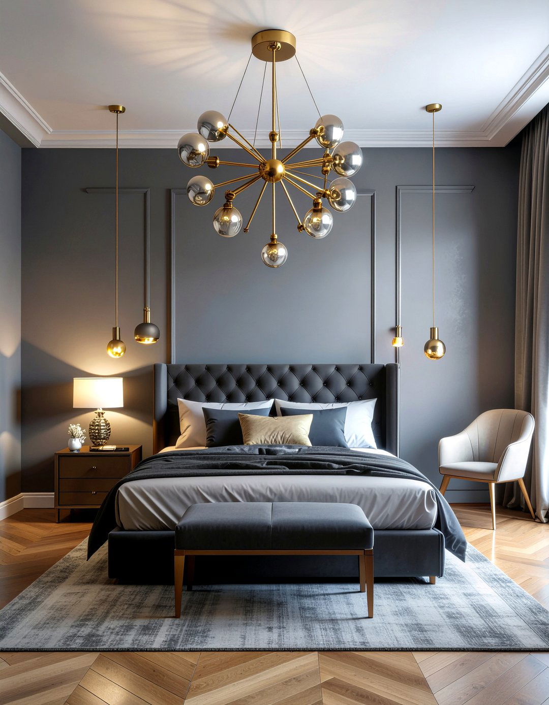Charcoal bedroom brass lighting - 30 bedroom charcoal walls