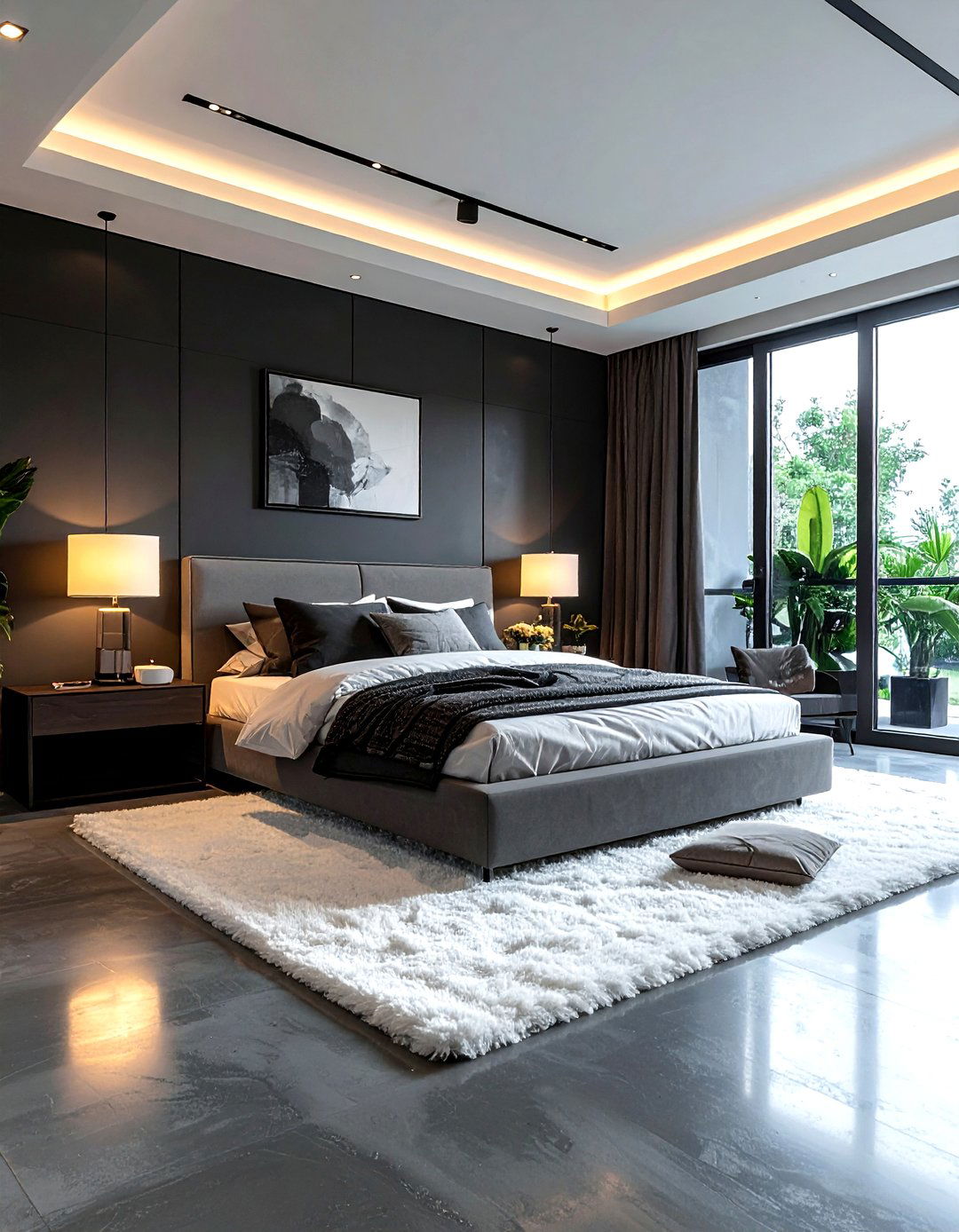 Charcoal bedroom concrete floor - 30 dark charcoal bedroom ideas