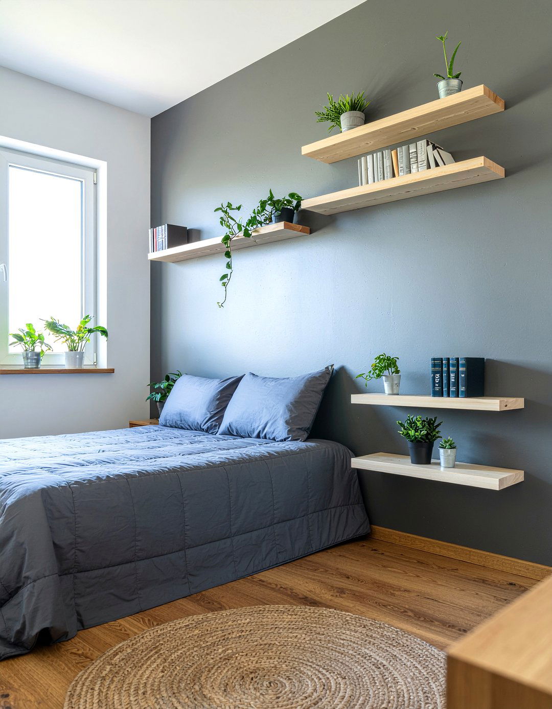 Charcoal bedroom floating shelves - 30 bedroom charcoal walls