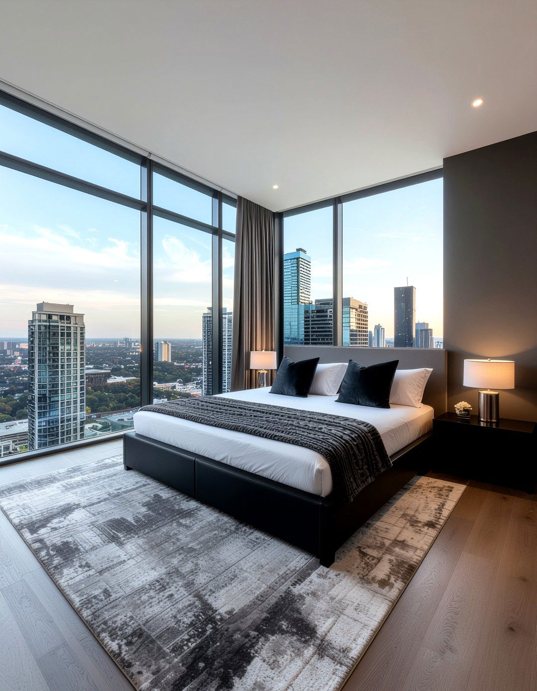 Charcoal bedroom floor to ceiling windows - 30 bedroom charcoal walls