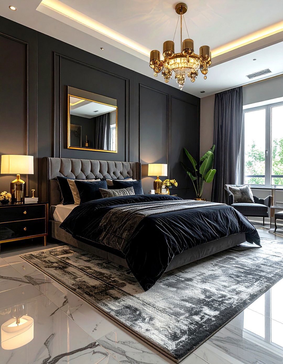 Charcoal bedroom gold accents - 30 dark charcoal bedroom ideas