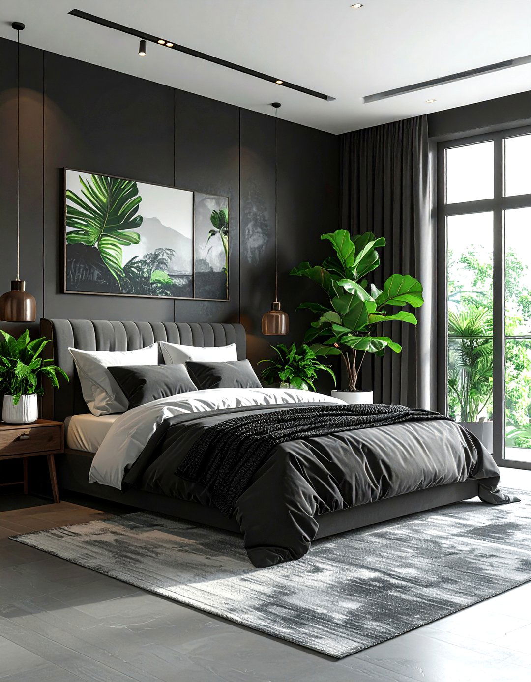 Charcoal bedroom indoor plants - 30 dark charcoal bedroom ideas