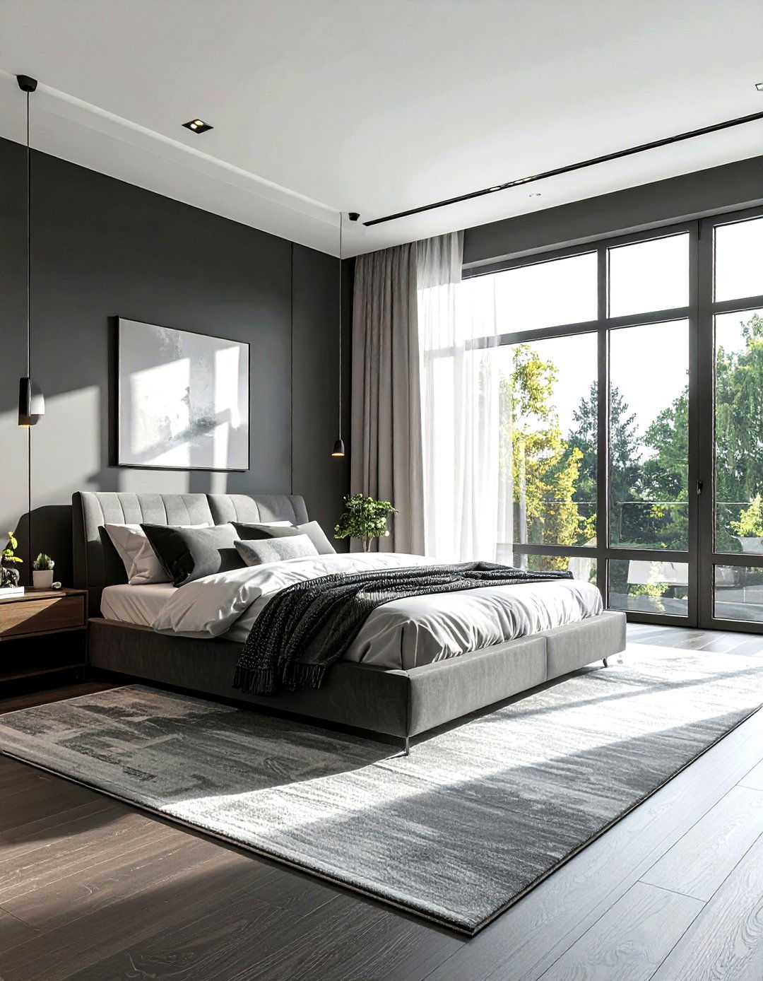 Charcoal bedroom large windows - 30 dark charcoal bedroom ideas