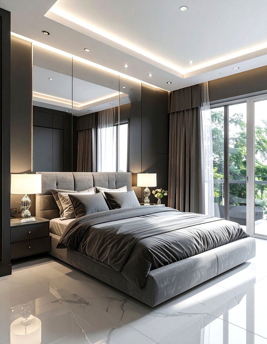 Charcoal bedroom mirror wall - 30 dark charcoal bedroom ideas