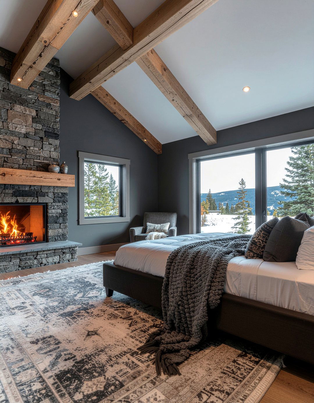 Charcoal bedroom rustic beams - 30 bedroom charcoal walls