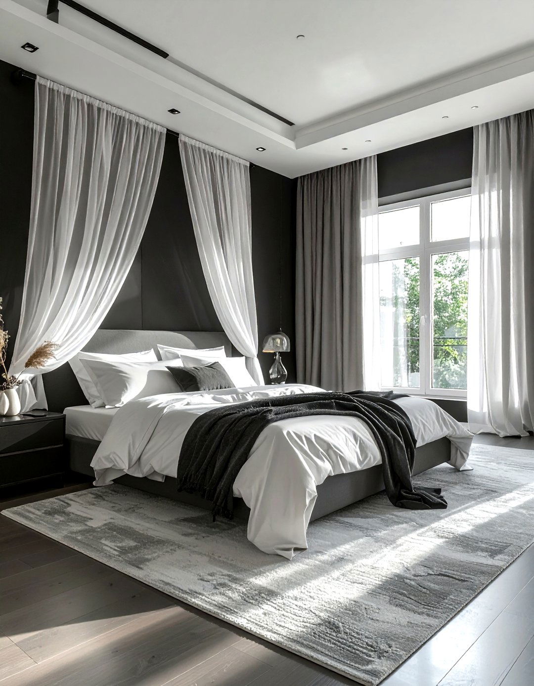Charcoal bedroom sheer curtains - 30 dark charcoal bedroom ideas