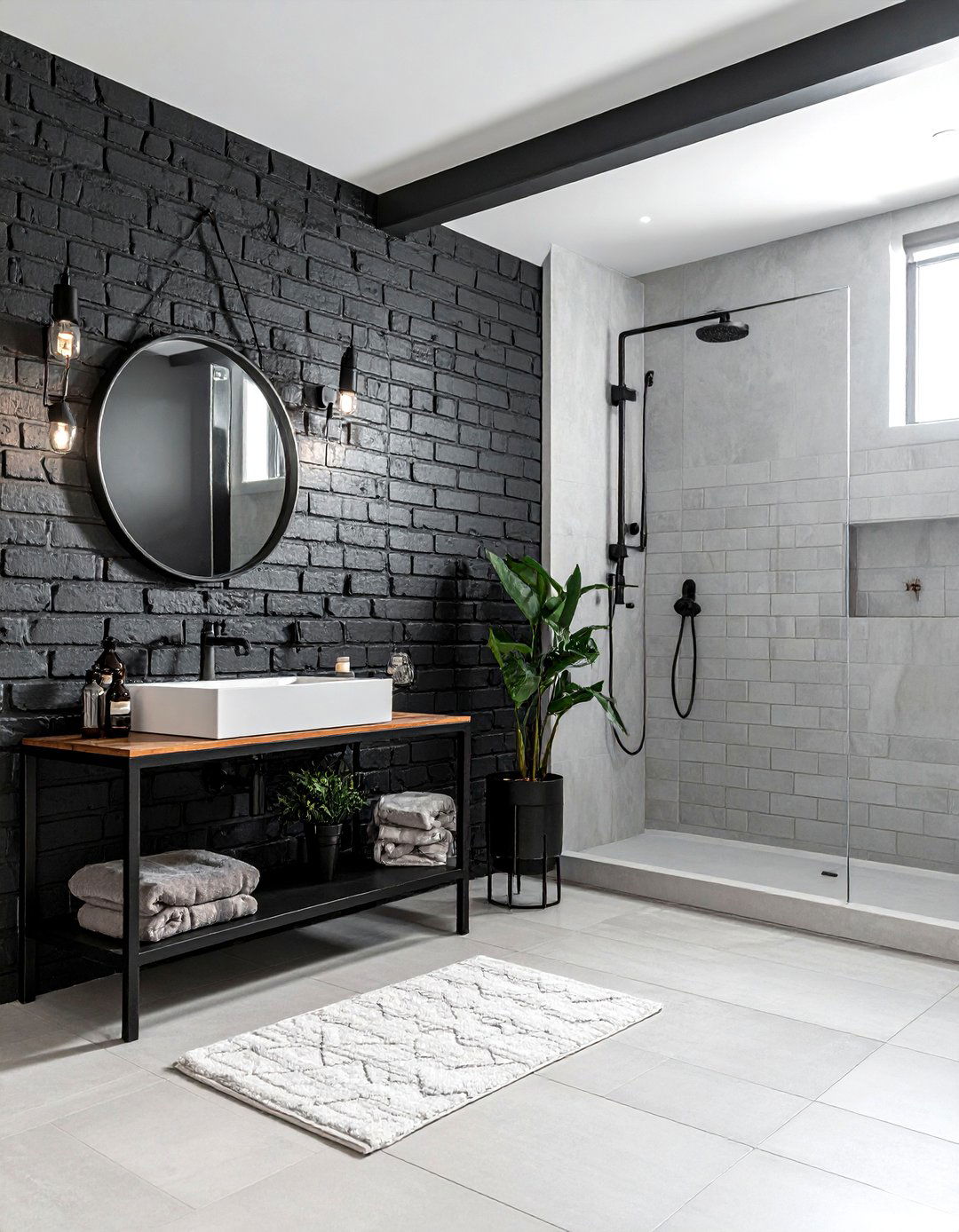Charcoal brick wall bathroom - 30 charcoal bathroom ideas