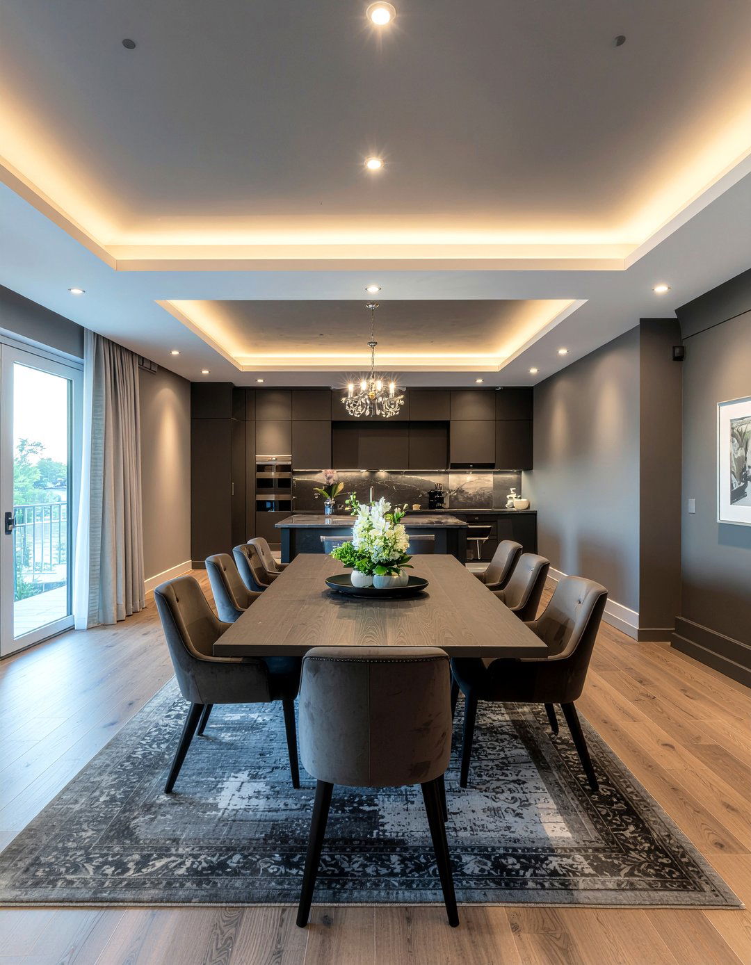 Charcoal dining room ceiling design - 30 dark gray dining room ideas