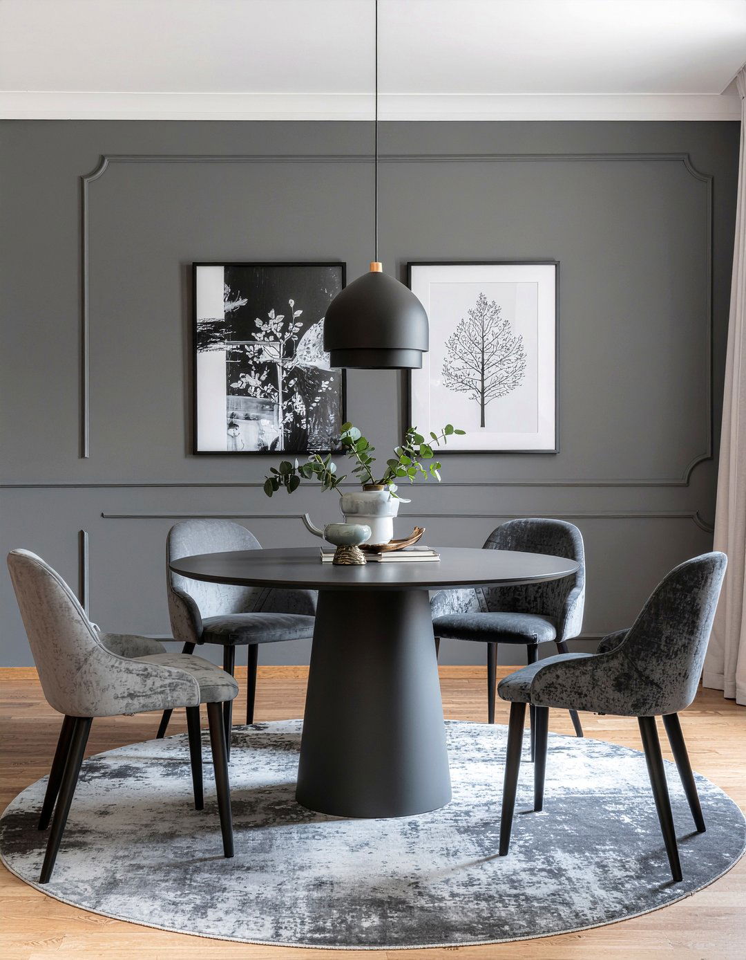 Charcoal dining room round table - 30 dark gray dining room ideas
