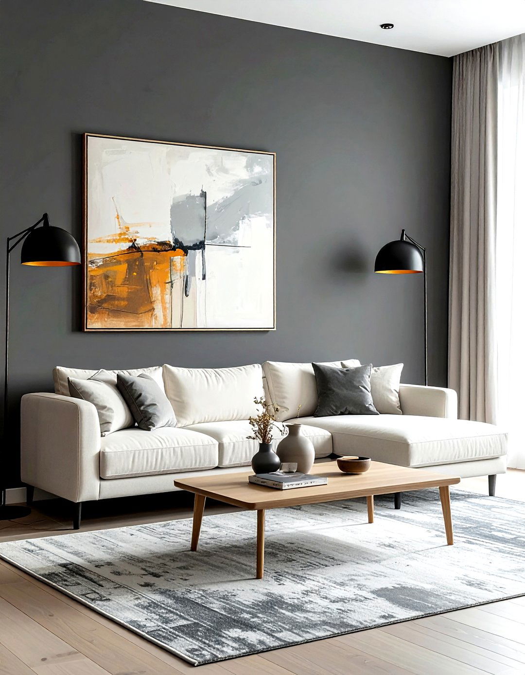 Charcoal gray accent wall - 30 modern gray living room ideas