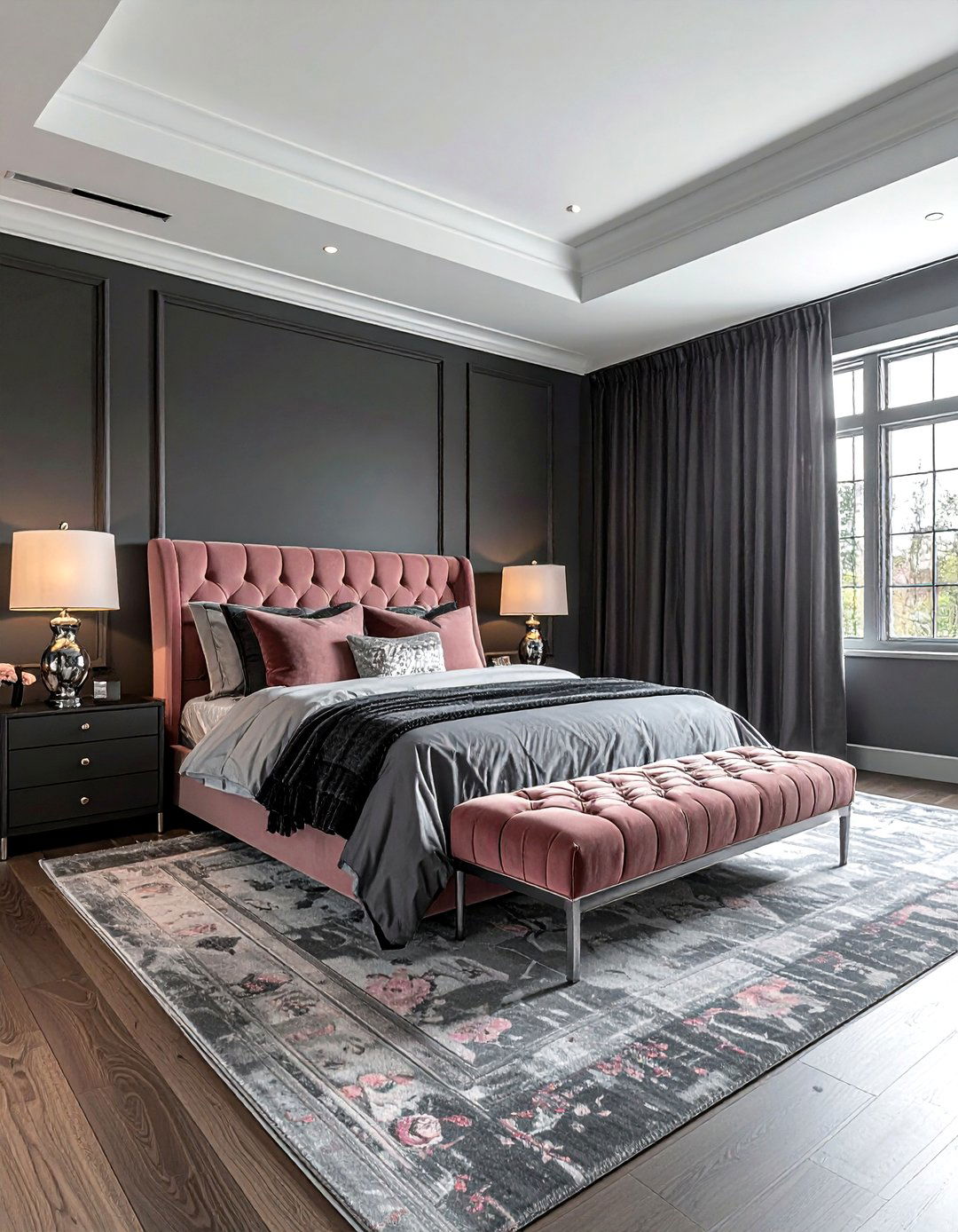 Charcoal gray and dusty rose bedroom - 30 pink gray bedroom ideas