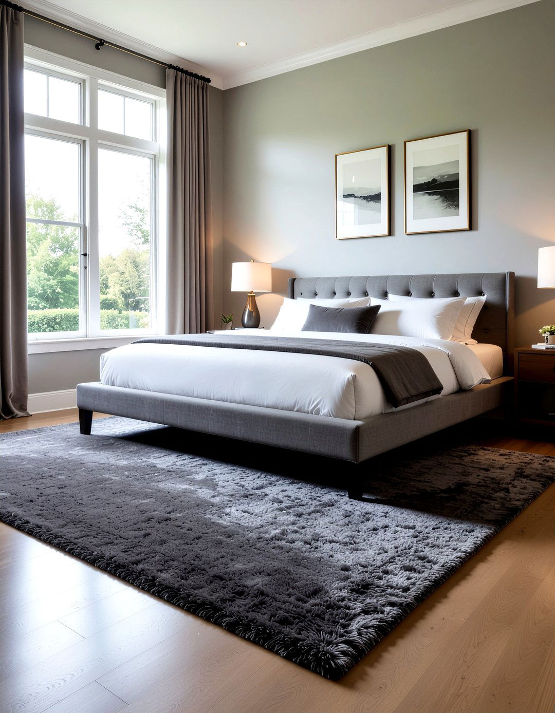 Charcoal gray area rug - 30 all gray bedroom ideas