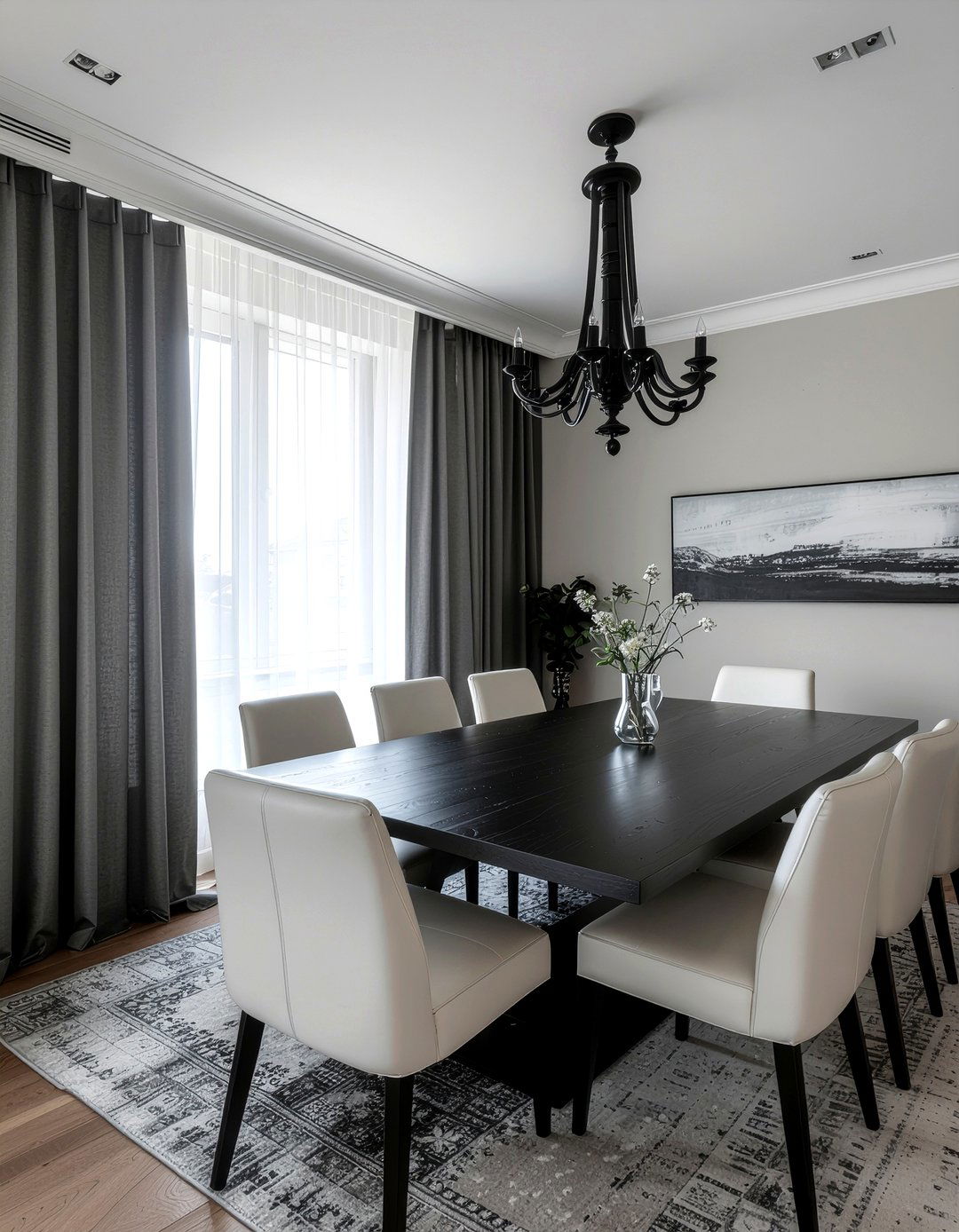 Charcoal gray drapes - 30 neutral curtain dining room ideas