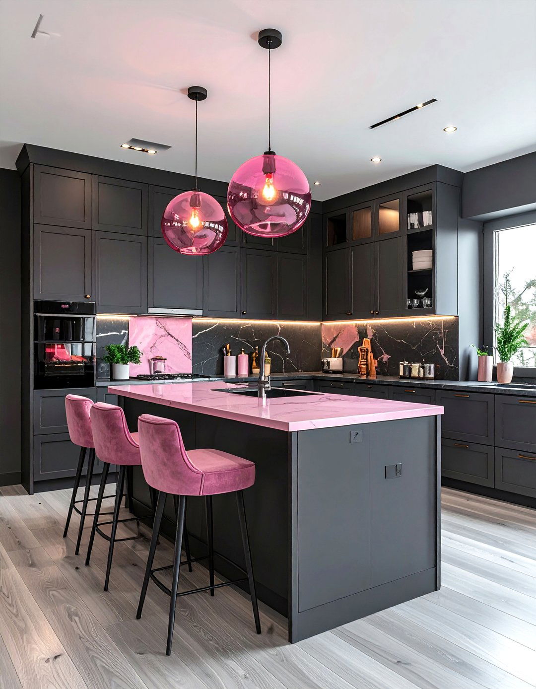 Charcoal gray kitchen pink accents - 30 pink and gray kitchen ideas