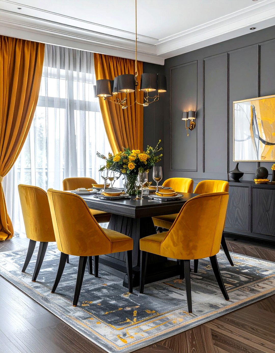 Charcoal gray ochre yellow dining - 30 gray and yellow dining room ideas