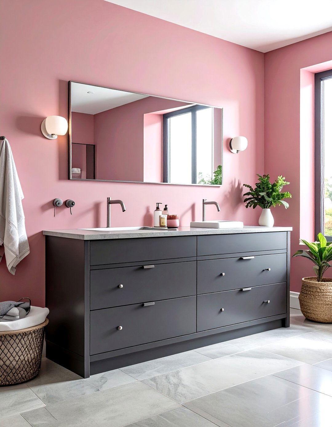 Charcoal gray pink bathroom vanity - 30 pink gray bathroom ideas