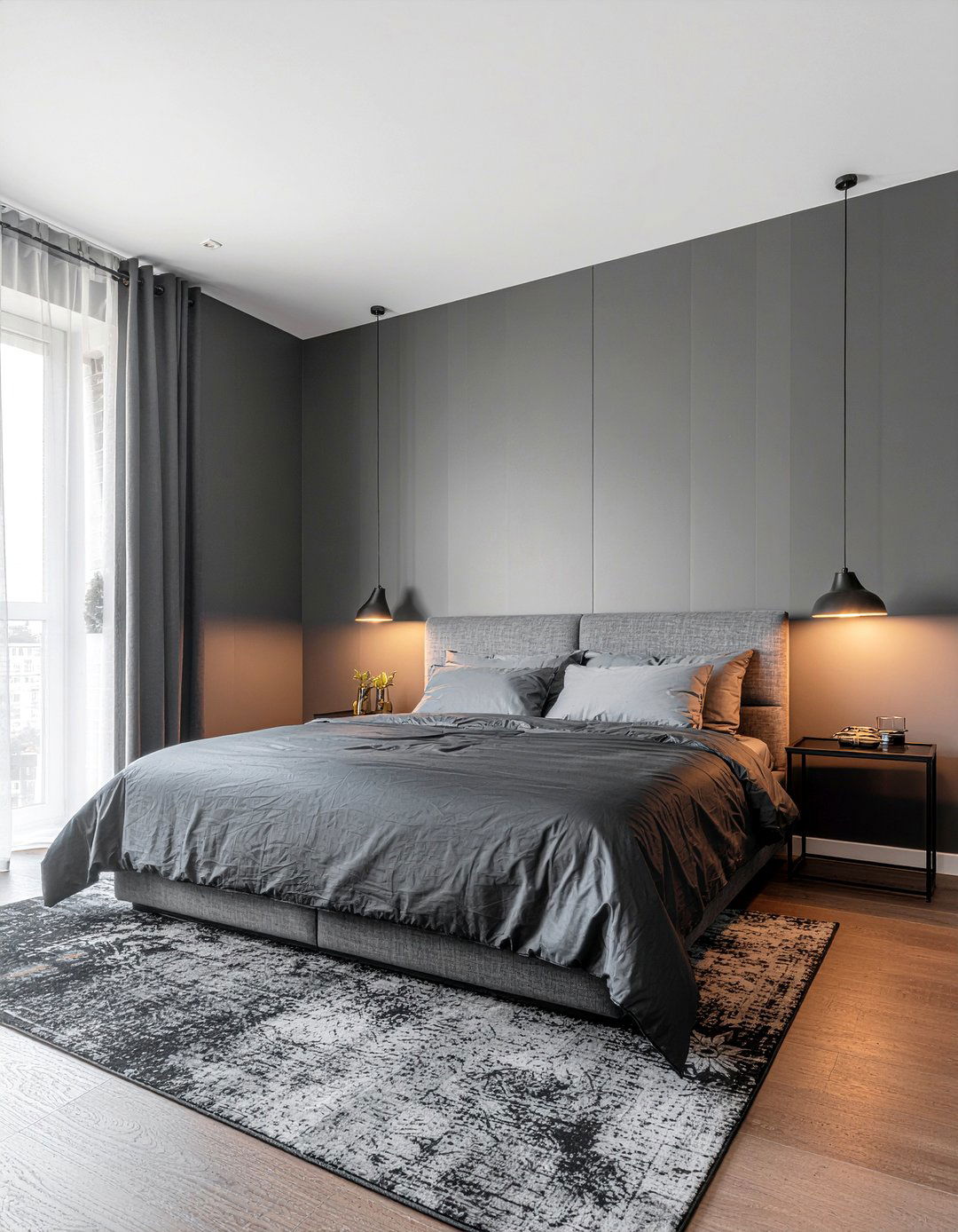 Charcoal gray pinstripe wallpaper - 30 bedroom striped wallpapers